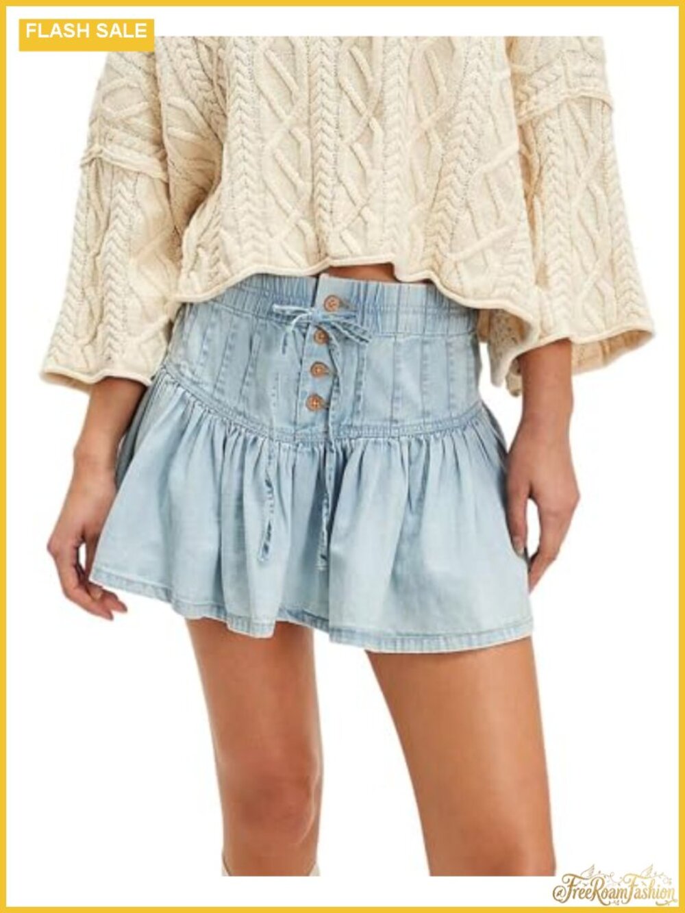 Women's Y2K Stretch High Waisted Denim Mini Skirt Button-Fly A-Line Ruffle